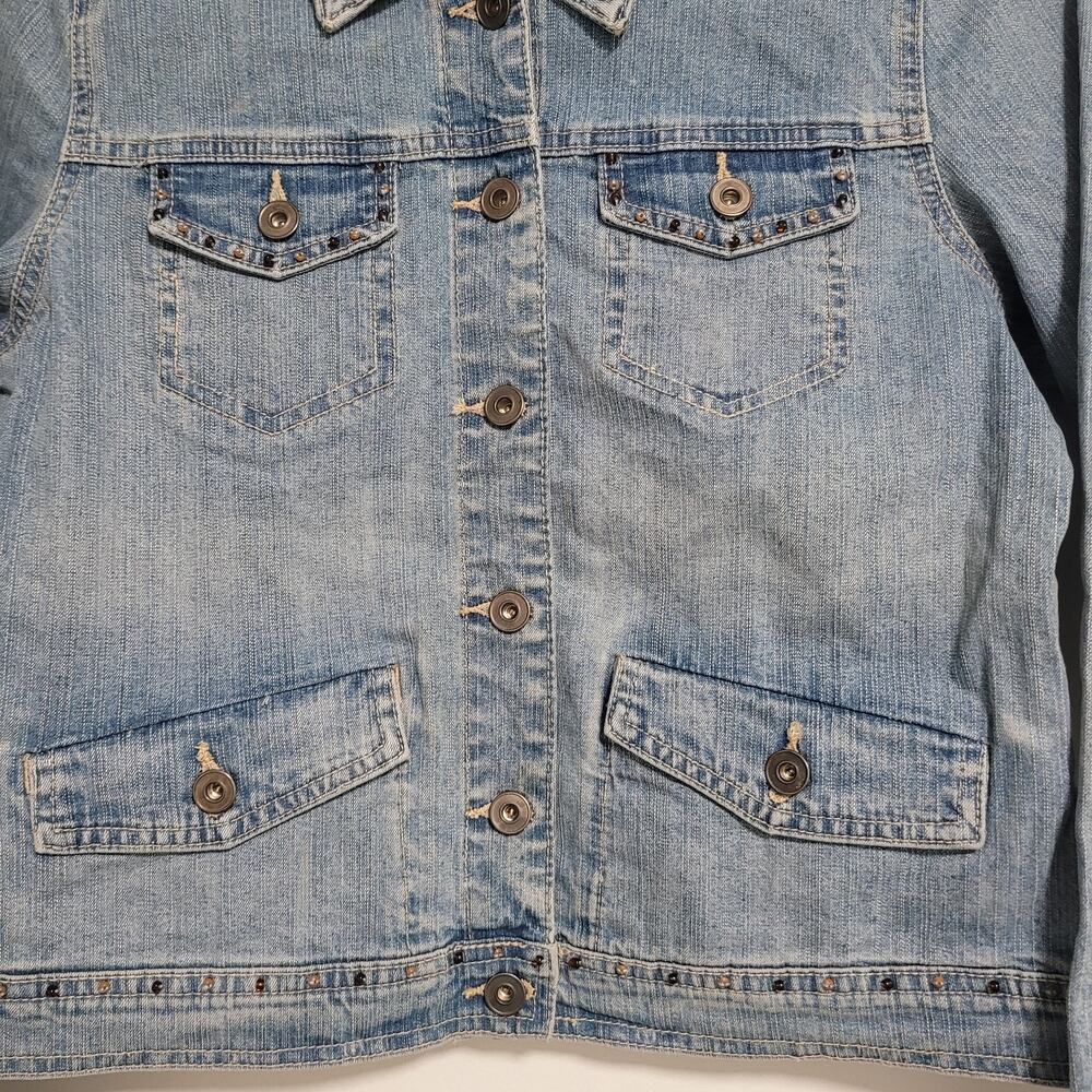 NWT Madison & Max Tropical Bloom Jean Jacket Button Up Pockets Size Petite Med - Picture 2 of 9